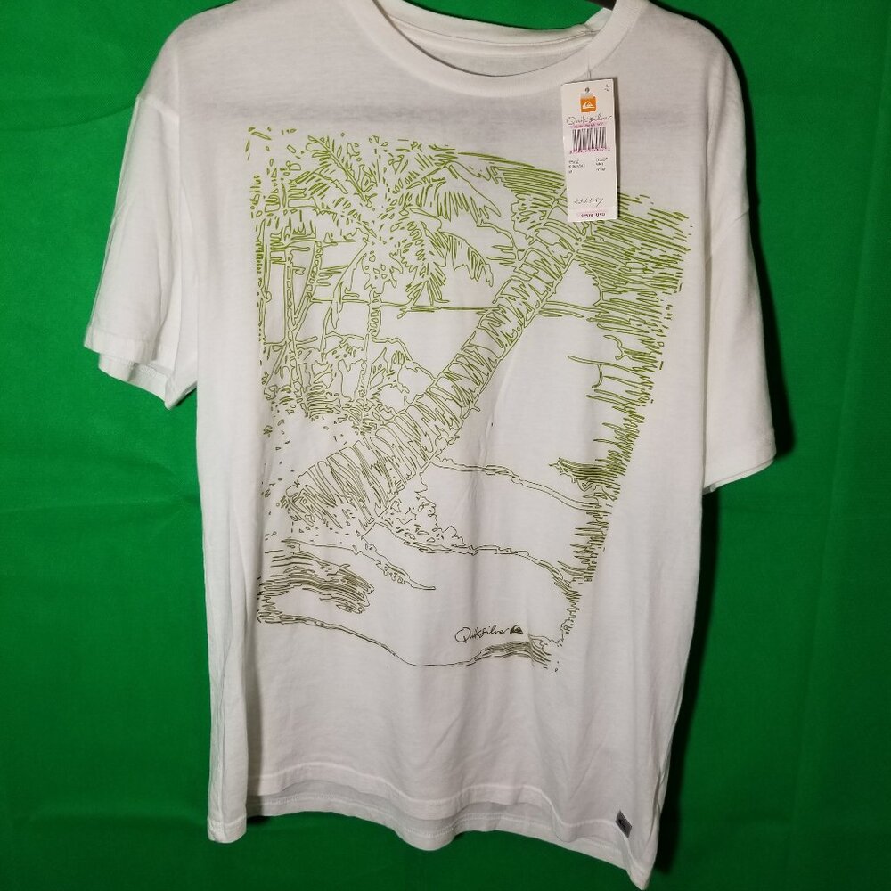 Quicksilver Medium 100% Organic Cotton Shirt Surf Island Palm Earth Natural Eco